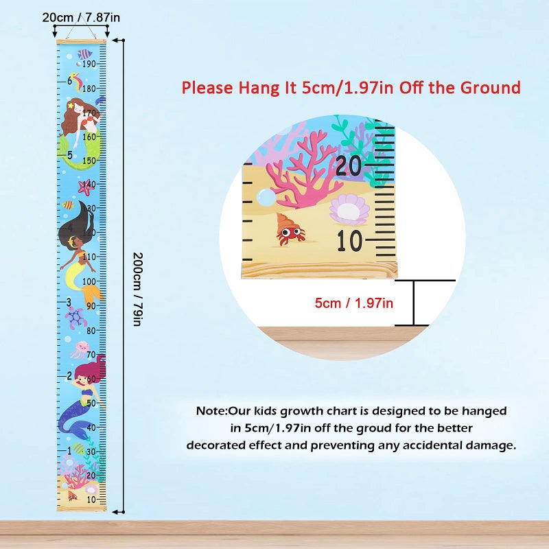 HIFOT Kids Growth Chart Height Measuring Chart, Mermaid Canvas Wall Hanging Rulers for Baby Children Girls Bedroom Decor 74.8''* 7.87'' - Image 2